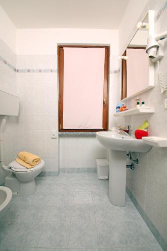 a bathroom with a sink and a toilet and a window at Hotel Residence La Pertica in Tremosine Sul Garda