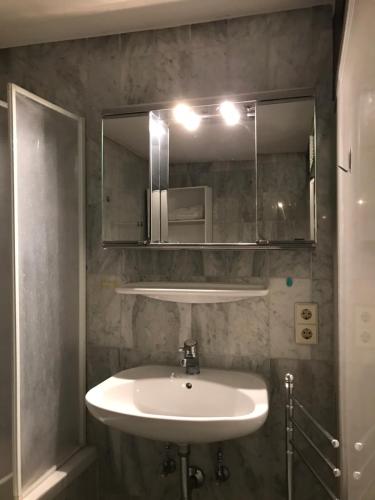 un baño con lavabo y espejo en Stadt Apartment, en Günzburg