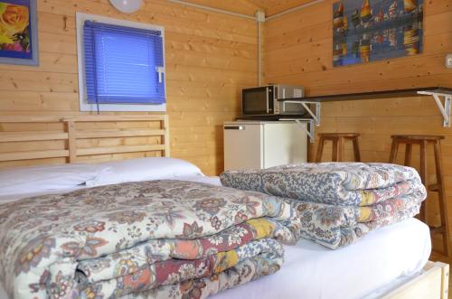 una camera con letto e frigorifero di Camping Adamello a Edolo