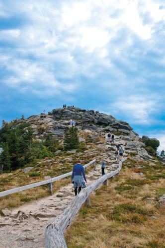 a group of people walking up a mountain at Hotel Sonnbichl in Lam