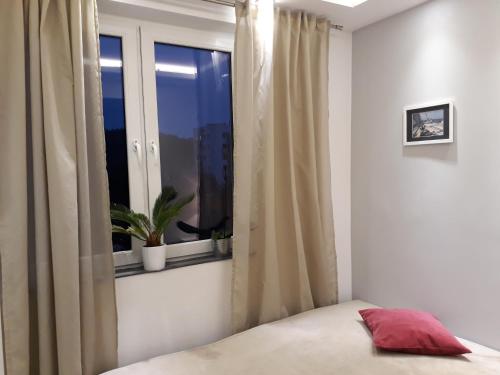 sypialnia z łóżkiem i oknem w obiekcie Apartament Marina w mieście Sopot