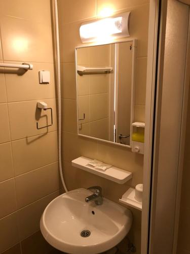 a bathroom with a sink and a mirror at Apartments Mavesa in Vrnjačka Banja