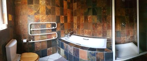 uma casa de banho com um lavatório e um WC em Crocodile Lodge cc em Midrand