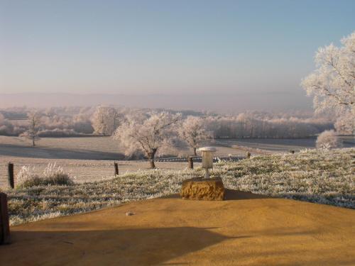 a view of a field with trees in the distance at chambres d'hôtes de la colline in Chenay-le-Châtel