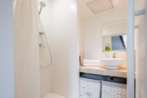 une salle de bain avec douche et lavabo dans l'établissement Sur les hauteurs du Vieux Lyon, à Lyon