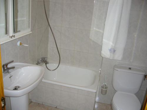 a bathroom with a sink and a toilet and a shower at Piso en calle Campo in Tomelloso