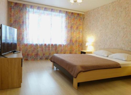トゥーラにあるInndays on Pionerskaya 1-2のベッドルーム(ベッド1台、テレビ、窓付)