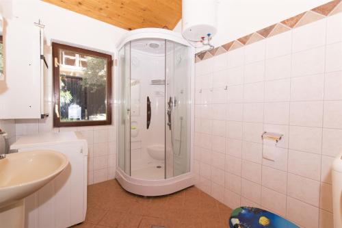 a bathroom with a shower and a sink at House Silvestra in Borovići