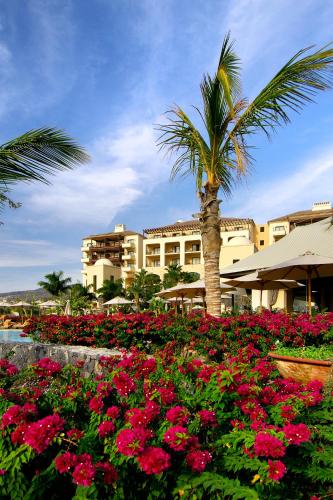 a palm tree and flowers in front of a hotel at Vincci Selección La Plantación del Sur in Adeje