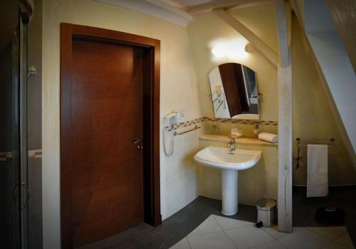 a bathroom with a sink and a mirror at Villa Solankowa in Inowrocław