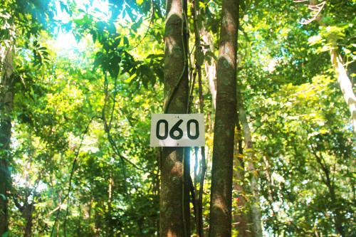 a sign on a tree in a forest at Forest Crest Nature Hotel and Resort Powered by ASTON in Nasugbu