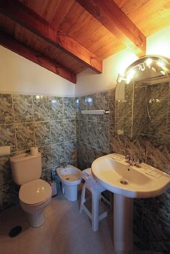 ein Badezimmer mit Toilette und Waschbecken in der Unterkunft Hotel Rural Ovio in Nueva de Llanes