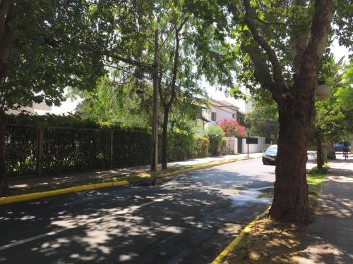 a street with a tree and a car on the road at Edificio Villaseca in Santiago