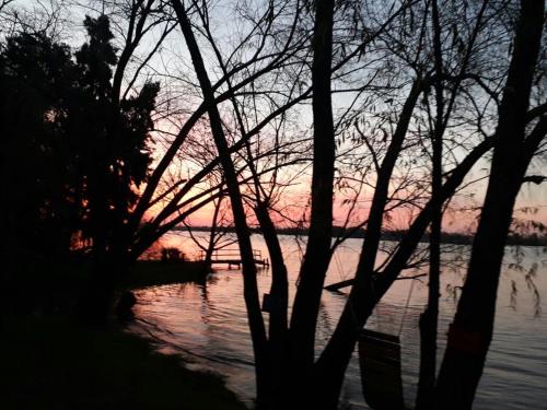 a sunset over a body of water with trees at COEMBOTA Cabañas in Tigre