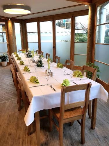 a large dining room with a long table with chairs at Hotel Zwei Länder in Apolda