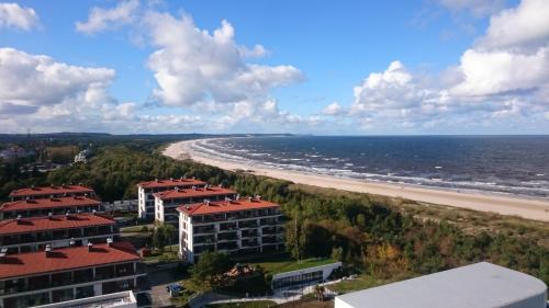 a view of the beach from a building at Mini Apartament MARINE in Świnoujście