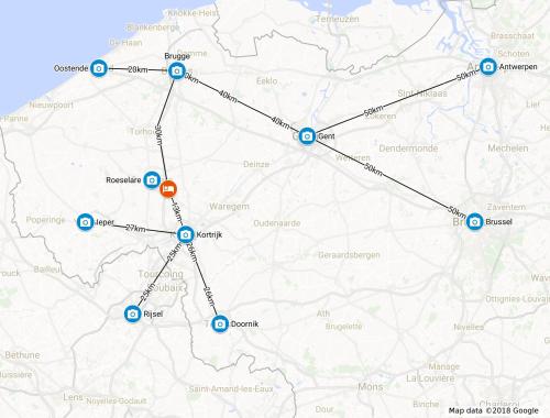 a map ofoppingredients for person on a map at Spits-Lucie B&B in Izegem