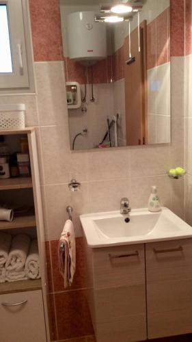 a bathroom with a sink and a mirror at Greta in Nečujam