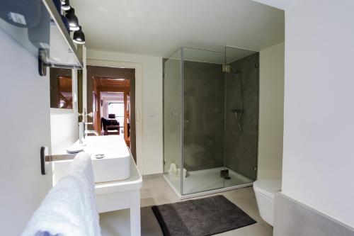 a bathroom with a sink and a shower at Rua Sao Bento Apartment in Lisbon