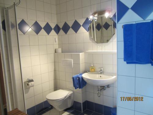 a bathroom with a toilet and a sink at Landhaus Bürse in Flattach