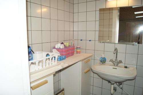 een badkamer met een wastafel en een spiegel bij Glentevej 3 in Greve