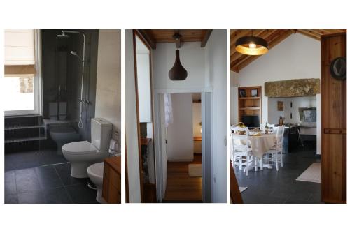 two pictures of a bathroom and a kitchen with a dining room at Canário do Mar - Rural Tourism in Angra do Heroísmo