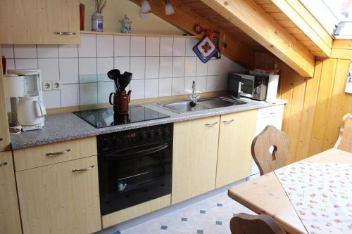 a kitchen with a sink and a stove at Haus Koblizek in Waldkirchen