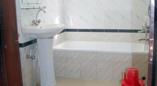 科克斯巴扎爾的住宿－奧斯特愛卡酒店，浴室配有盥洗盆和浴缸。