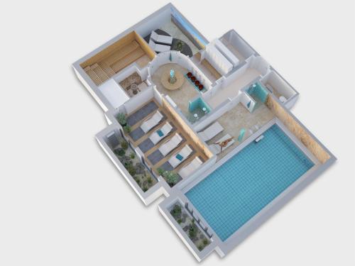 a floor plan of a house with a swimming pool at Aparthotel Bernstein in Büsum