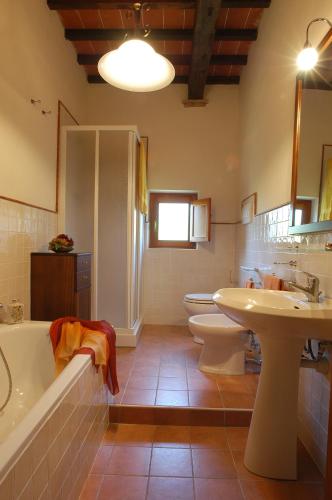 a bathroom with a tub and a toilet and a sink at La Valle Appartamenti Per Vacanze in Montaione