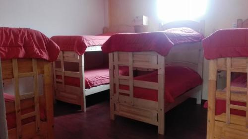 a group of four bunk beds in a room at Piedra Blanca Backpackers Hostel in Uyuni