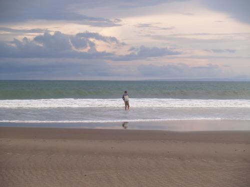 a person standing in the water on the beach at Bali Beach Eco Villas Pondok Matekap in Selemadeg