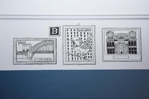 a drawing of a picture of a bridge and a bird at Bridgeview Hotel Willoughby in Sydney