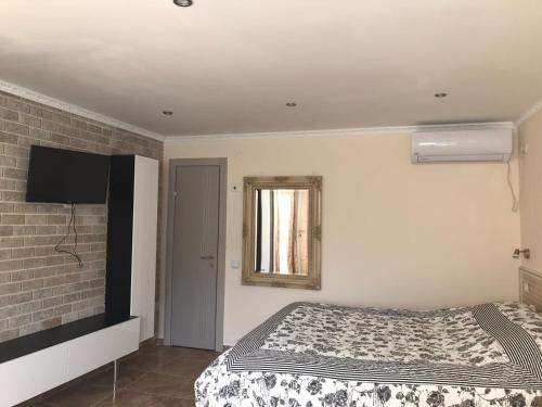 a bedroom with a bed and a tv on a wall at Shahal Apartments in Beer Sheva