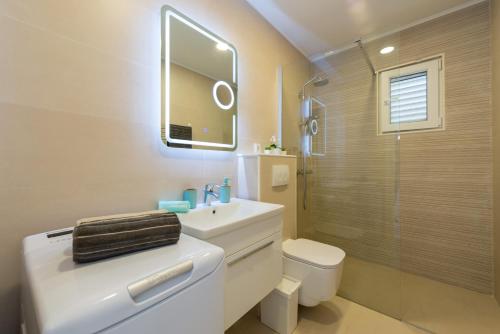 ドゥブロヴニクにあるApartment Edenのバスルーム(洗面台、トイレ、鏡付)