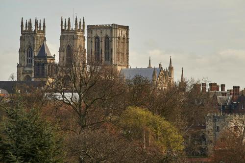 a view of a city with tall buildings and trees at The Milner York in York