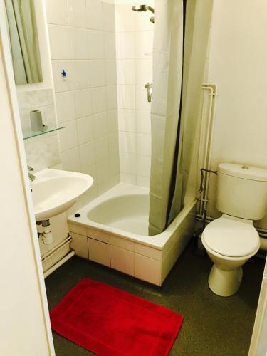 ein Badezimmer mit einem WC, einer Badewanne und einem Waschbecken in der Unterkunft Spacieux studio au centre in Straßburg