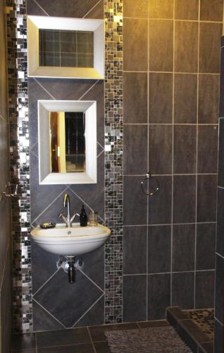 a bathroom with a sink and a mirror at Bush Lovers Lodge in Modimolle