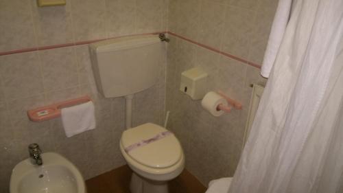 a small bathroom with a toilet and a sink at Hotel Centrale in Argenta