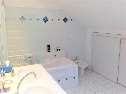 ナントにあるChambres Saint Donatienの白いバスルーム(バスタブ、トイレ付)