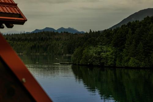 a view of a body of water with trees at Black Rock Landing in Ucluelet