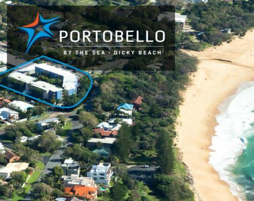an aerial view of the beach and the ocean at Portobello By The Sea in Caloundra
