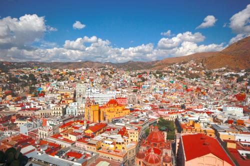 an aerial view of a city with buildings at Hotel Balcón del Cielo in Guanajuato