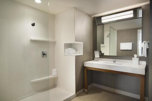 a bathroom with a sink and a mirror at Hotel Dene & Conference Centre in Cold Lake