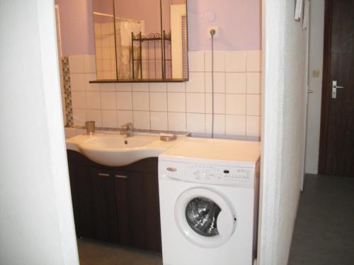 une salle de bain avec une machine à laver et un lavabo dans l'établissement Residence Le Vendome, à Dijon