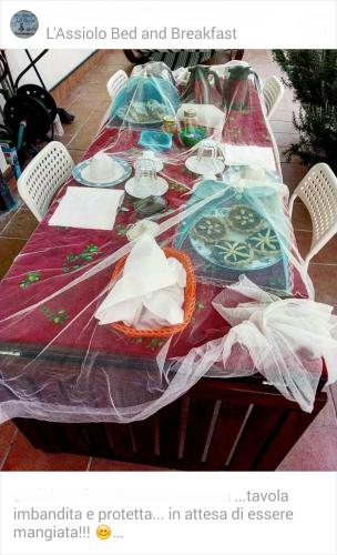 a table with a plastic table cloth on it at B&B L'Assiolo in Ancona