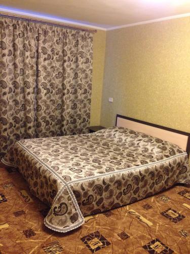 エカテリンブルクにあるАпартаменты Титова 23のカーテン付きの客室の大型ベッド1台分です。