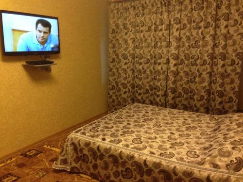 エカテリンブルクにあるАпартаменты Титова 23のベッドルーム1室(ベッド1台、壁にテレビ付)