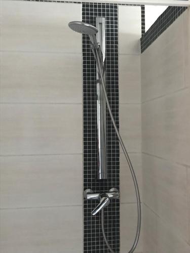 a shower with a shower head in a bathroom at Messe CGN/DUS Großräumige Wohnung in guter Verkehrslage in Leverkusen