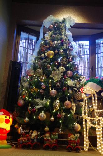 a christmas tree is decorated with ornaments at Ryoso Chatani in Kyoto